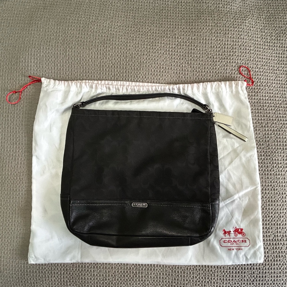 Coach Black Signature Canvas & Leather Hobo Bag